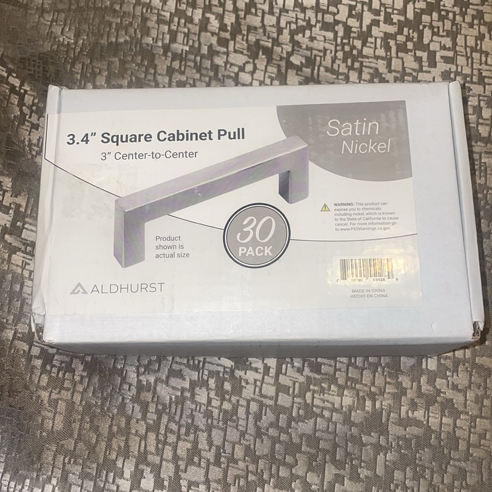 NEW IN BOX 30 3.4 Square Cabinet pull 3” Center to Center Satin Nickel